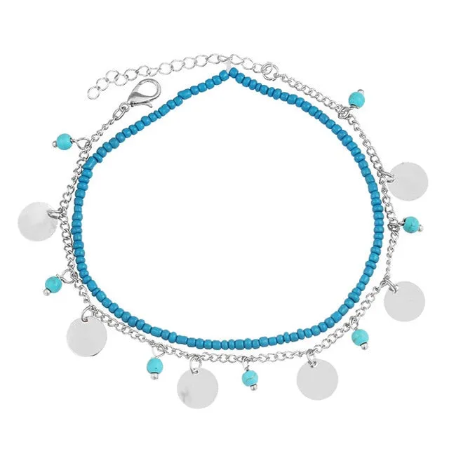 1 PCS Summer Beads Pendant Anklet Foot Chain Ankle Snow Bracelet Charm Leaf Anklet Tassel Beach Vintage Foot Jewelry Gift 2019
