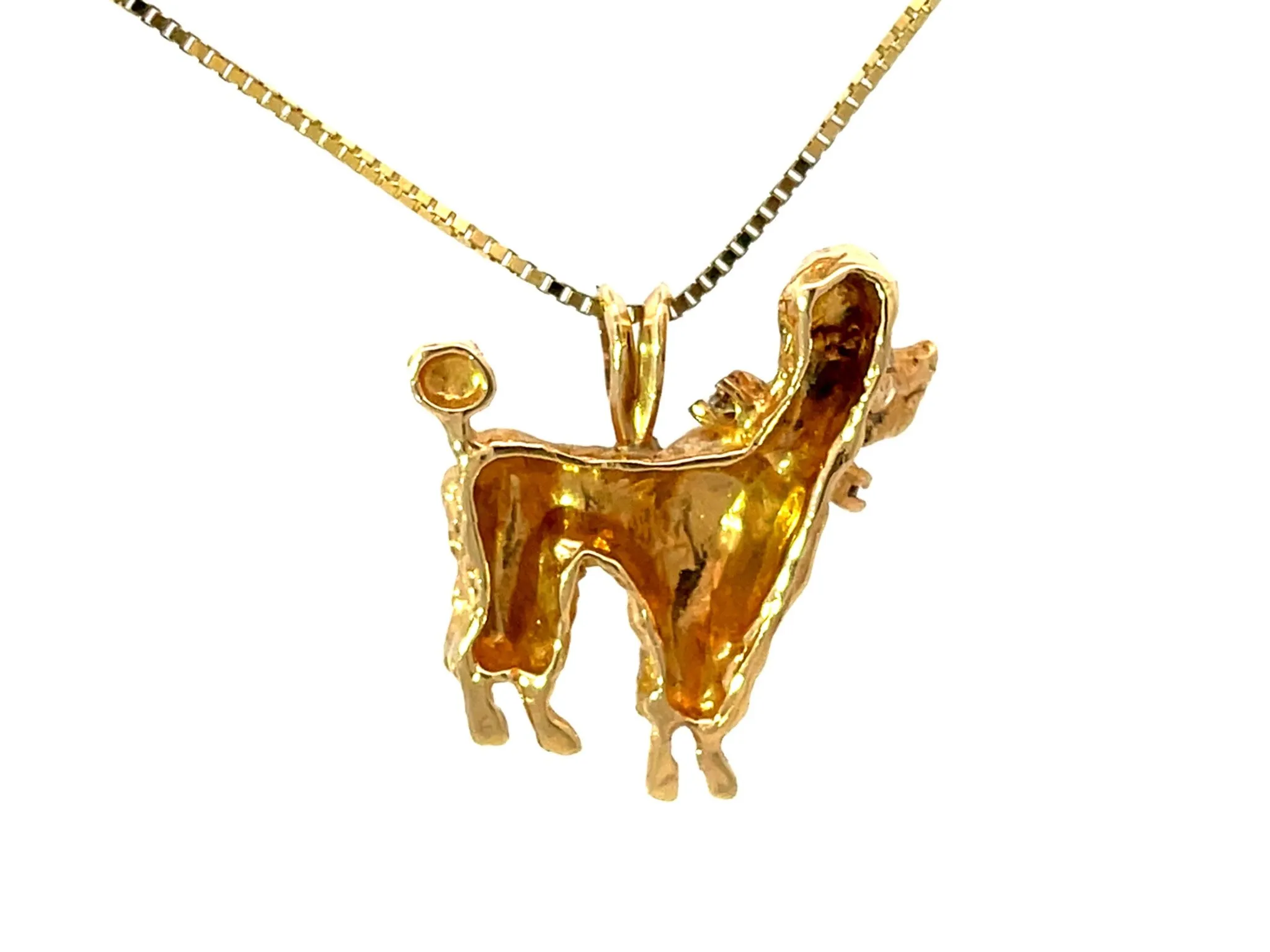 14K Solid Gold Poodle Diamond Dog Necklace