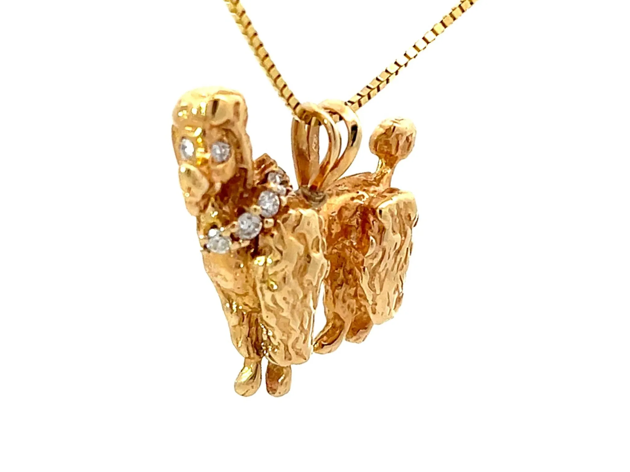 14K Solid Gold Poodle Diamond Dog Necklace