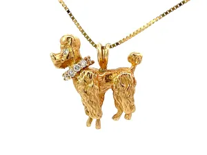 14K Solid Gold Poodle Diamond Dog Necklace
