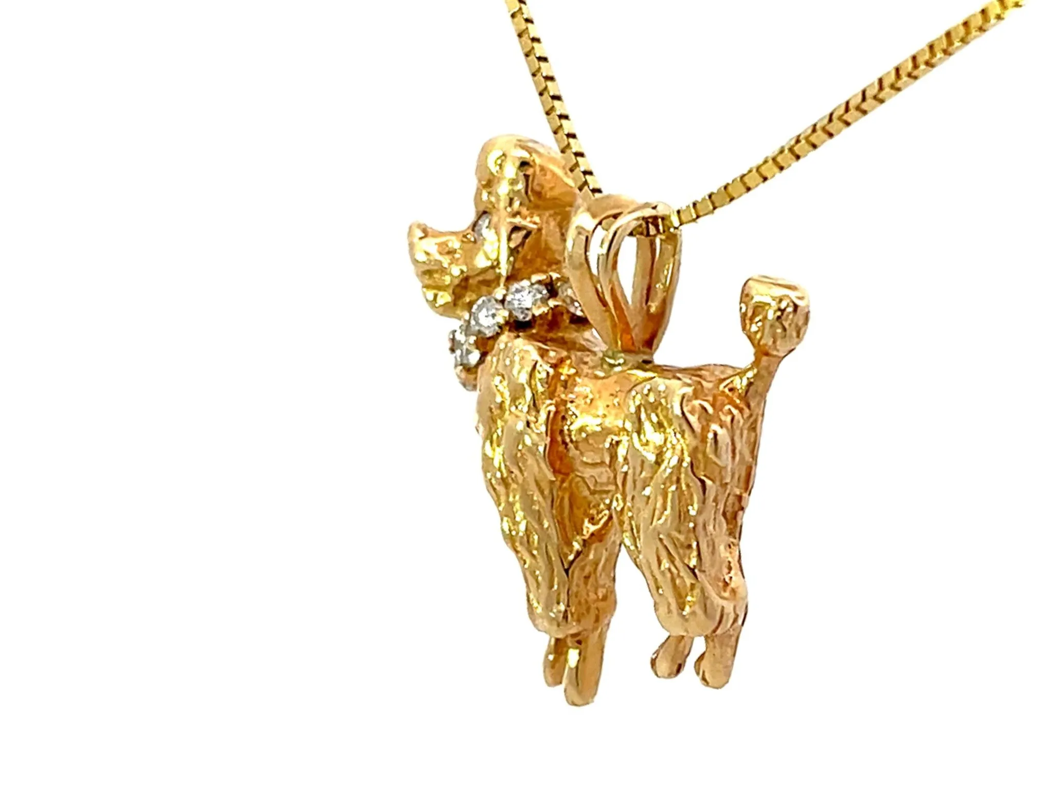 14K Solid Gold Poodle Diamond Dog Necklace