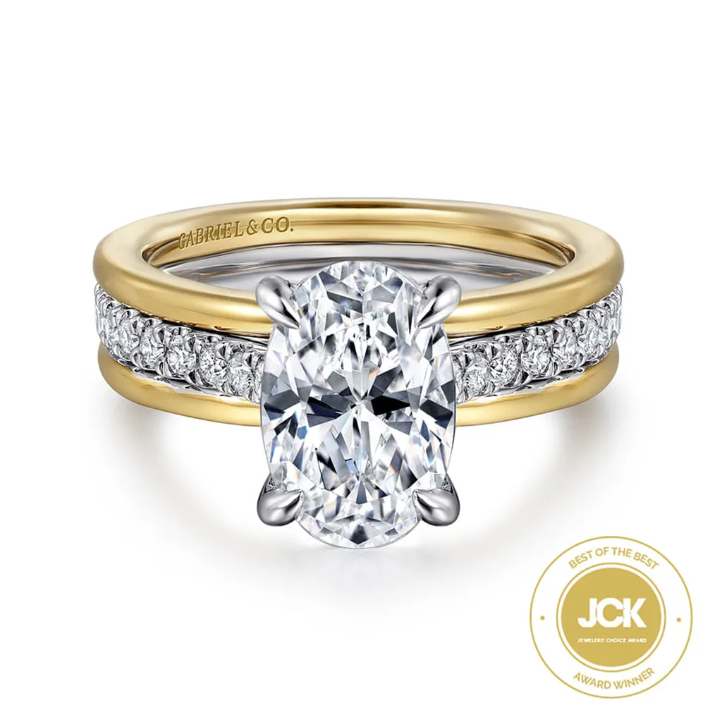 14K Two-Tone 'Feah' Wide Band Oval Natural Diamonds Natural Diamonds Engagement Ring