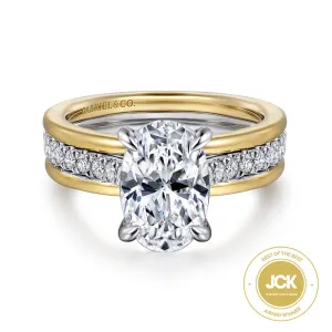 14K Two-Tone 'Feah' Wide Band Oval Natural Diamonds Natural Diamonds Engagement Ring