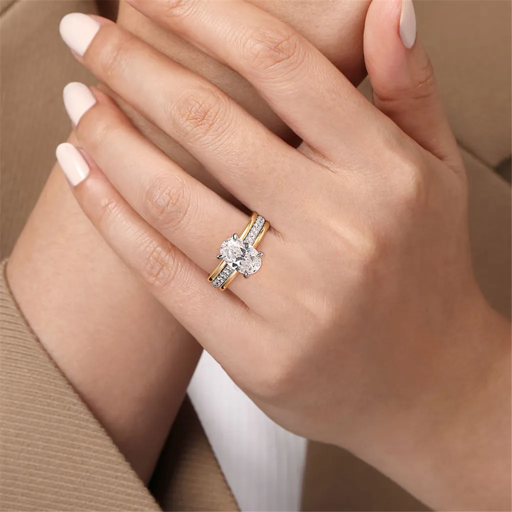 14K Two-Tone 'Feah' Wide Band Oval Natural Diamonds Natural Diamonds Engagement Ring