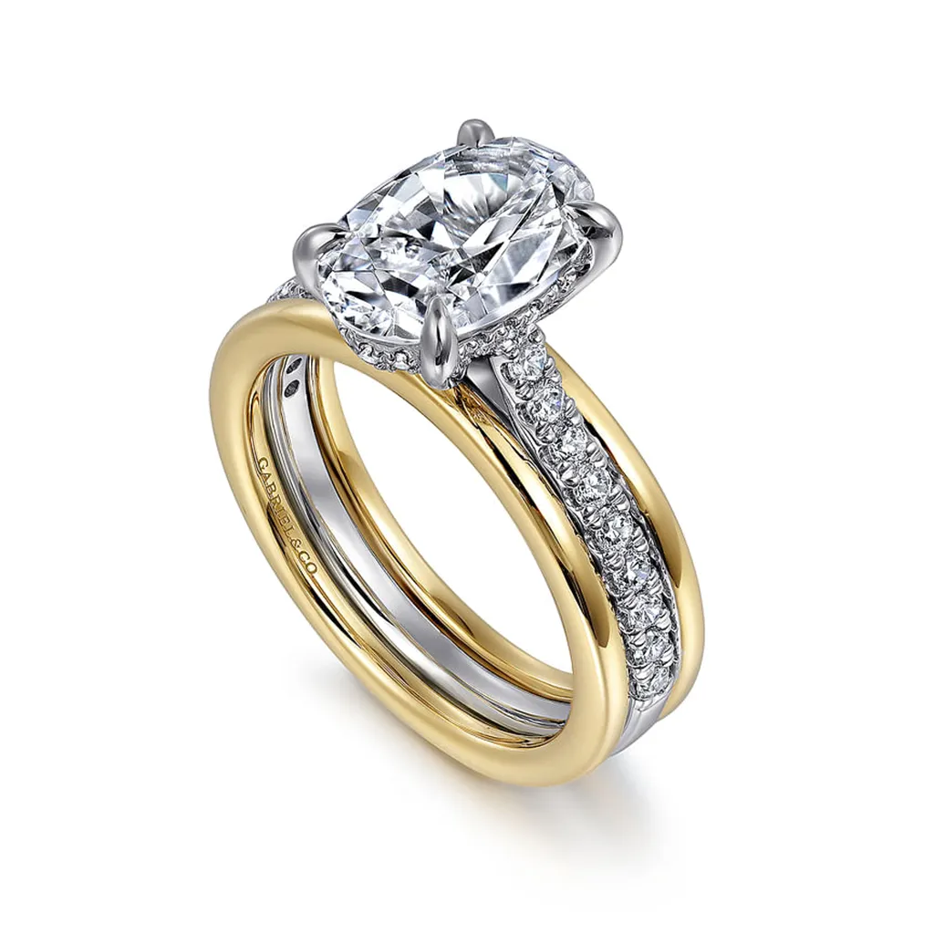 14K Two-Tone 'Feah' Wide Band Oval Natural Diamonds Natural Diamonds Engagement Ring