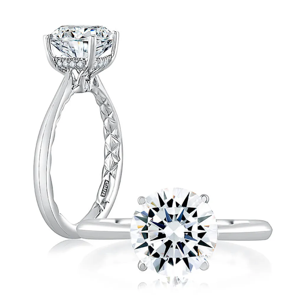14K White Gold Hidden Halo Diamond Engagement Ring