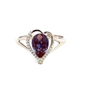 14K White Gold Lab Grown Alexandrite Free Form Ring