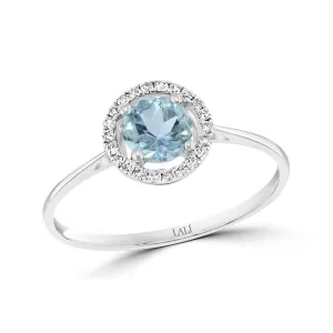 14K White Gold Round Aquamarine Halo Ring