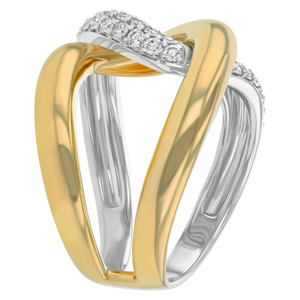 14K Yellow And White Gold Twisted Diamond Ring