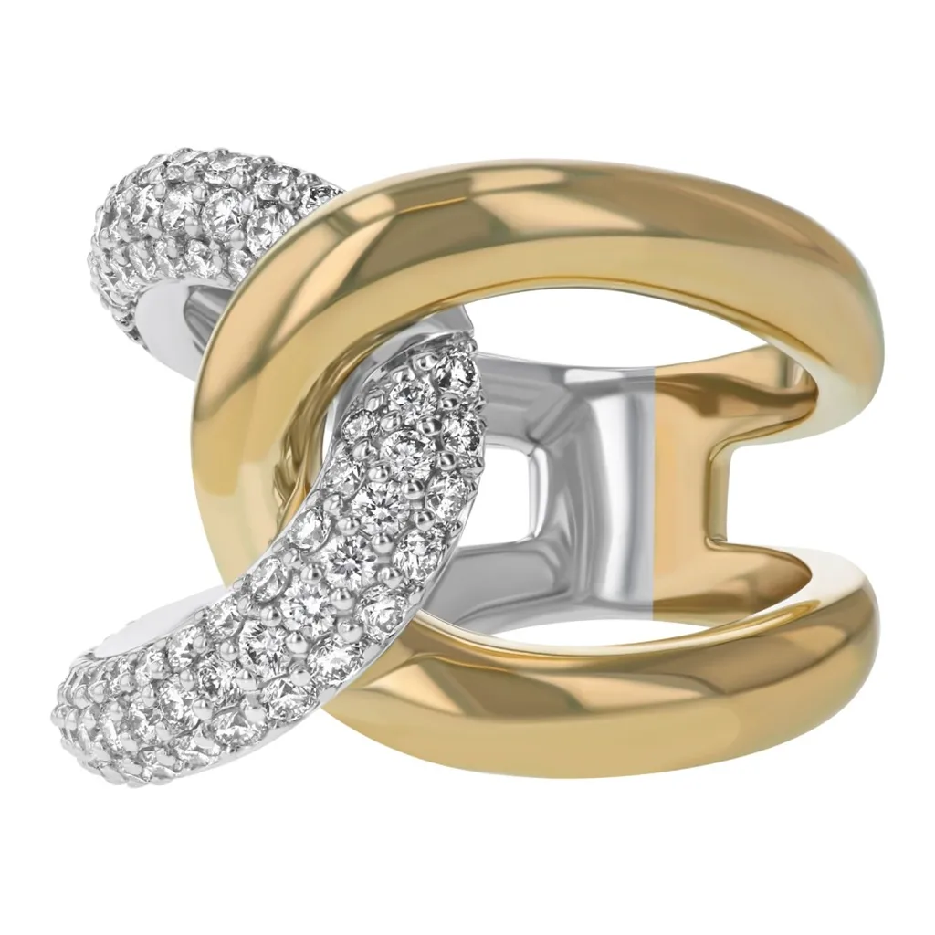 14K Yellow And White Gold Twisted Diamond Ring