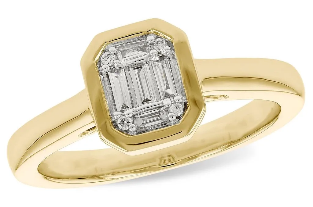 14K Yellow Gold Diamond Bezel Set Cluster Ring
