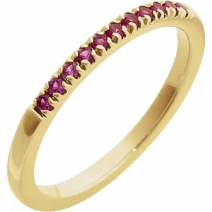 14K Yellow Gold July Birthstone Round Lab Grown Ruby Band Ring