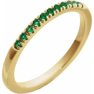 14K Yellow Gold May Birthstone Round Lab Grown Emeralds Band Ring