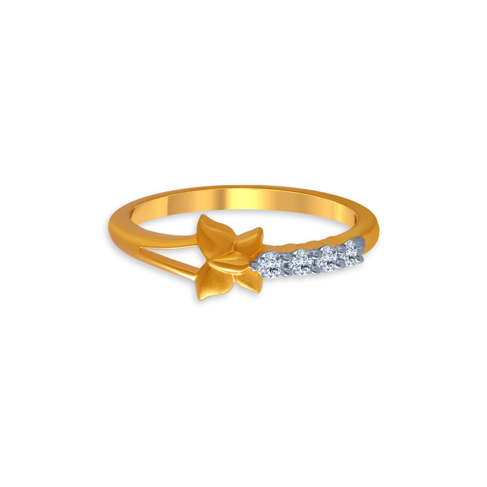 14KT (585) Yellow Gold And American Diamond Ring For Women