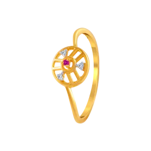14KT (585) Yellow Gold And American Diamond Ring For Women