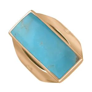 18ct Rose Gold Turquoise Hallmark Medium Oblong Ring