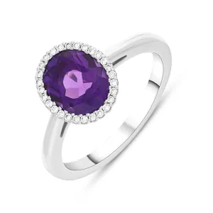 18ct White Gold Amethyst Diamond Oval Cluster Ring