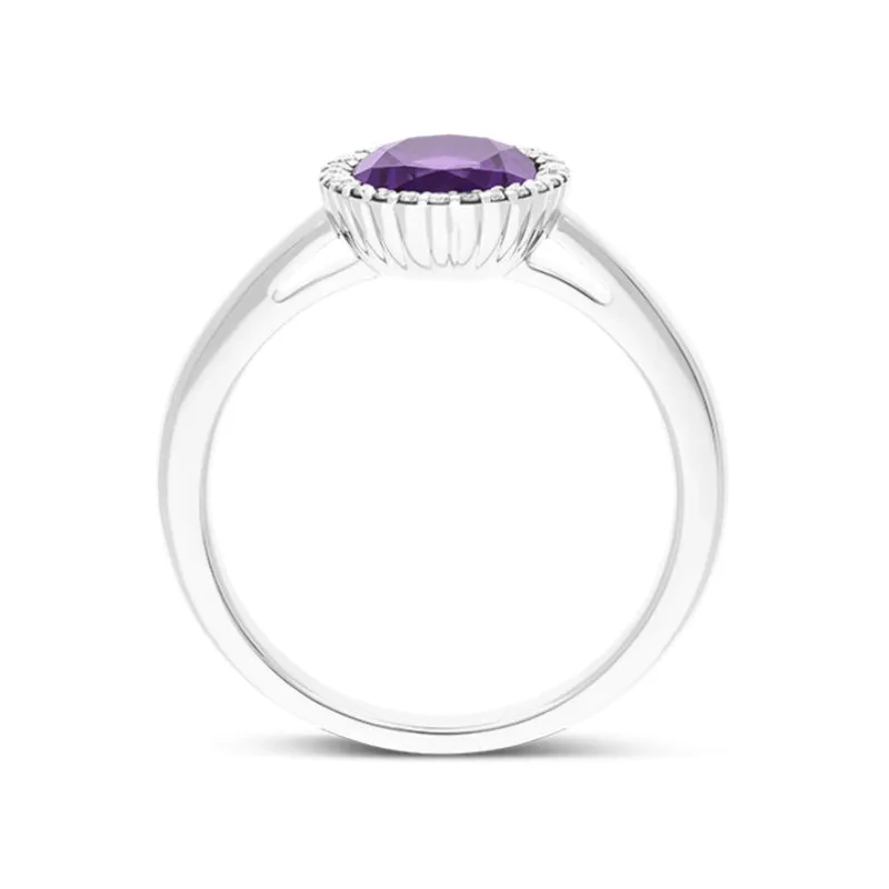 18ct White Gold Amethyst Diamond Oval Cluster Ring