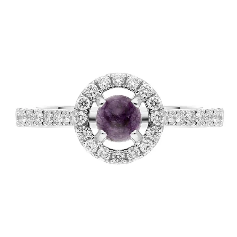 18ct White Gold Blue John Diamond Round Halo Ring