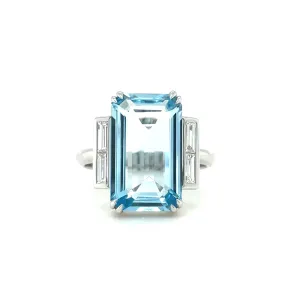 18ct White Gold Blue Topaz & Diamond Ring