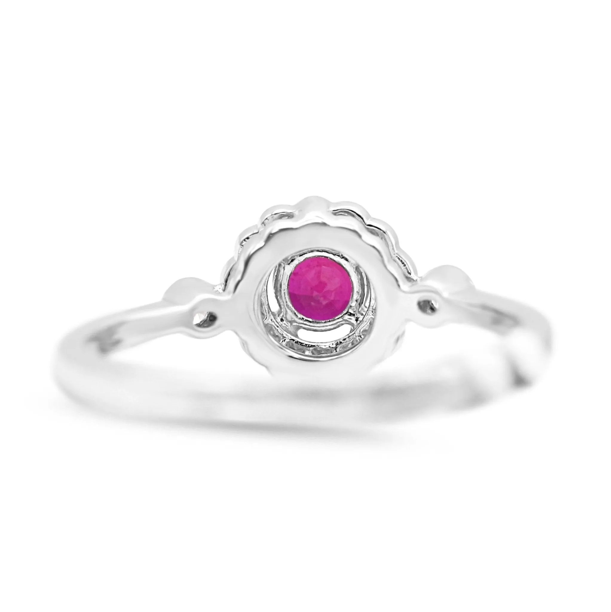 18ct White Gold Diamond & Ruby Cluster Ring, Diamond Shoulders