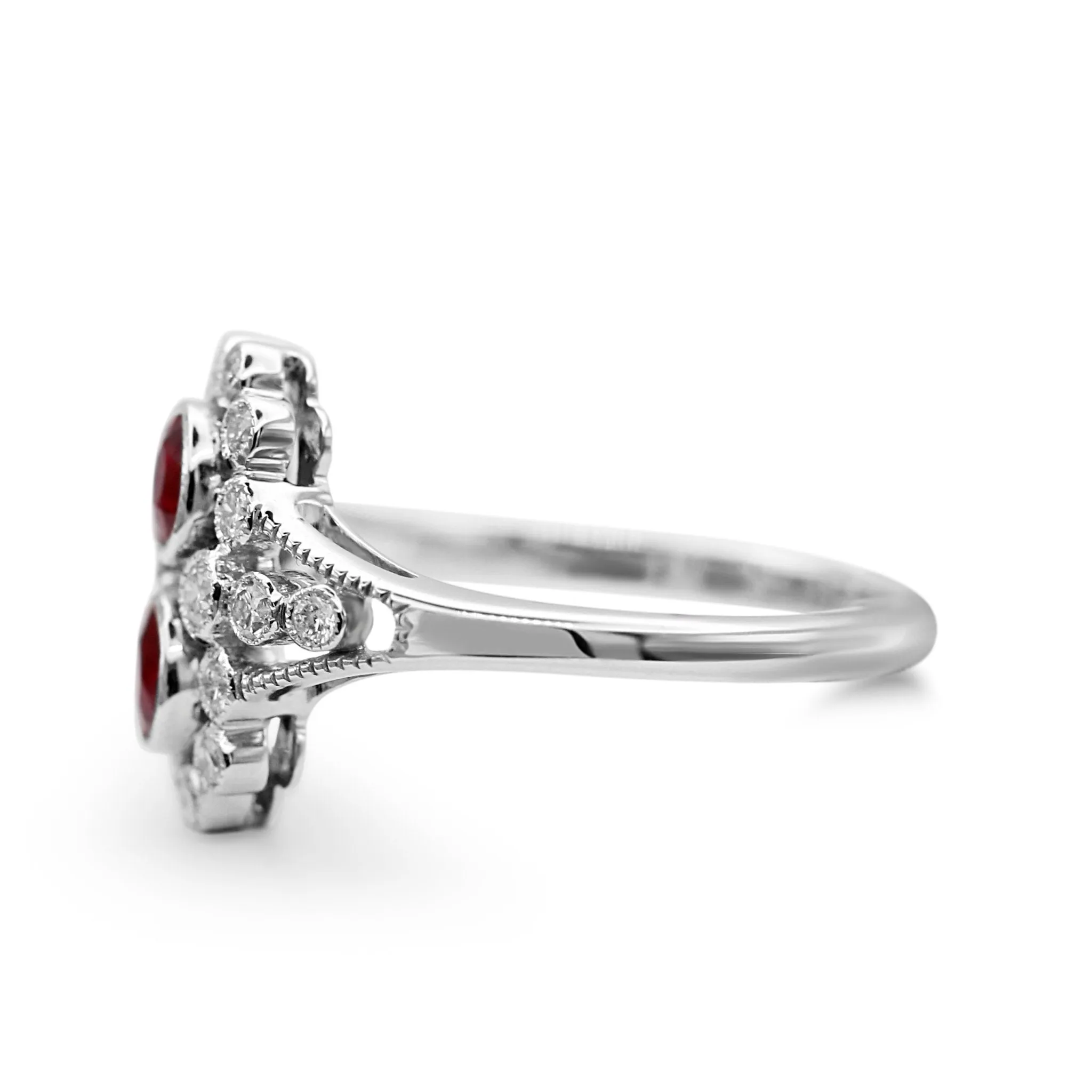 18ct White Gold Diamond & Ruby Ring, Diamond Shoulders