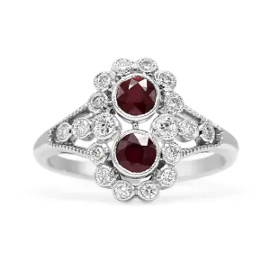 18ct White Gold Diamond & Ruby Ring, Diamond Shoulders