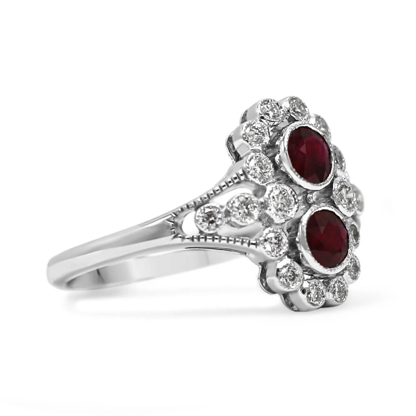 18ct White Gold Diamond & Ruby Ring, Diamond Shoulders