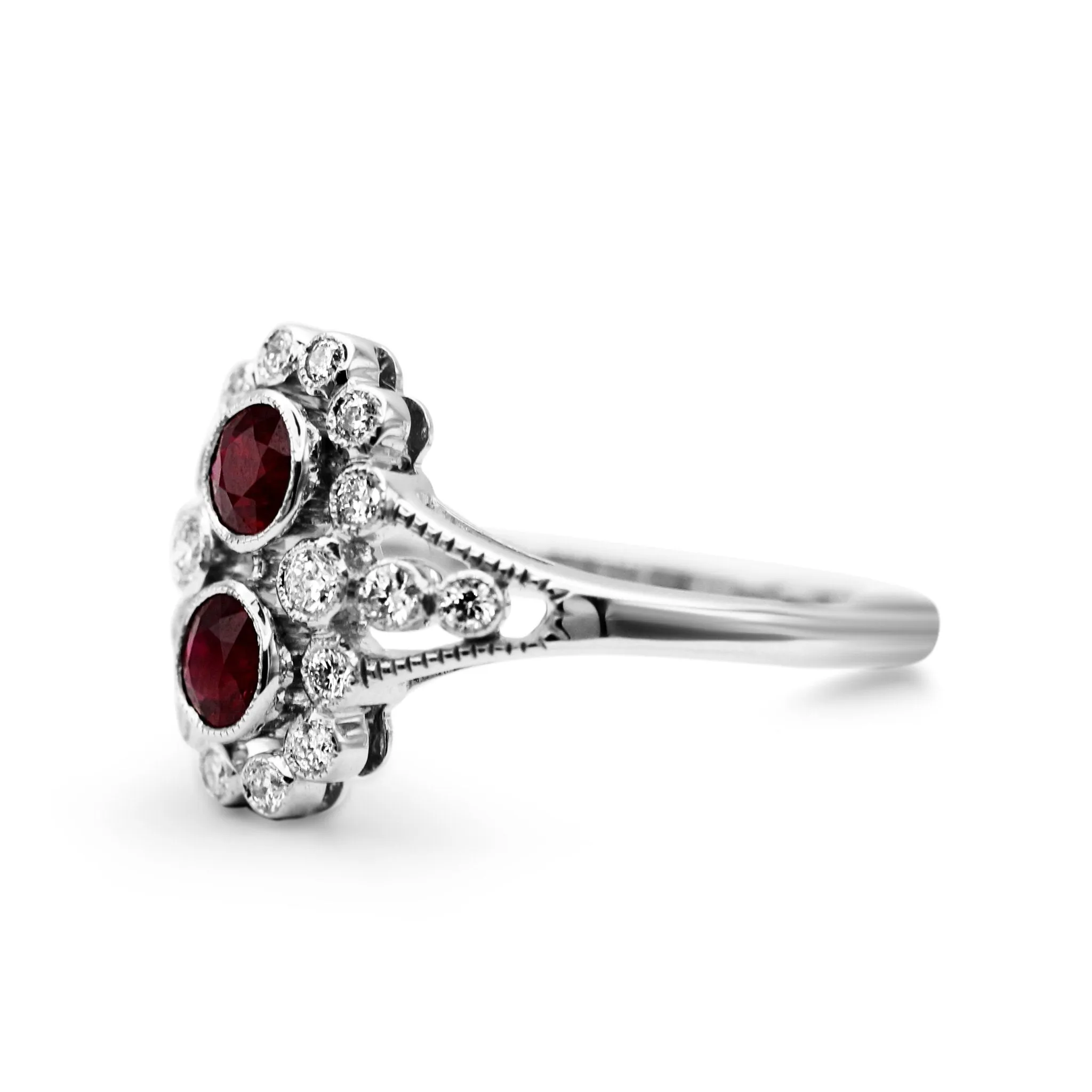 18ct White Gold Diamond & Ruby Ring, Diamond Shoulders