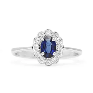 18ct White Gold Diamond & Sapphire Cluster Ring