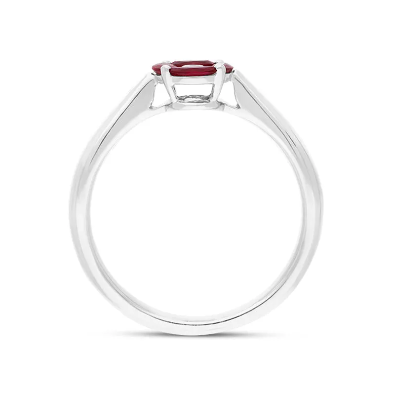 18ct White Gold Ruby Diamond Marquise Stone Round Cluster Ring