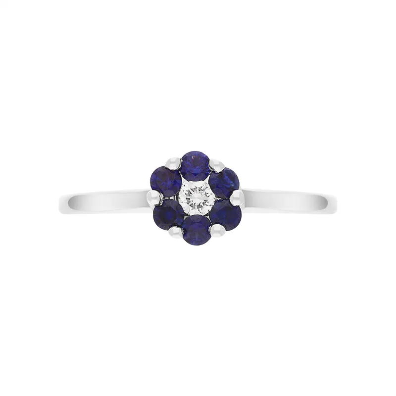 18ct White Gold Sapphire Diamond Round Cluster Ring