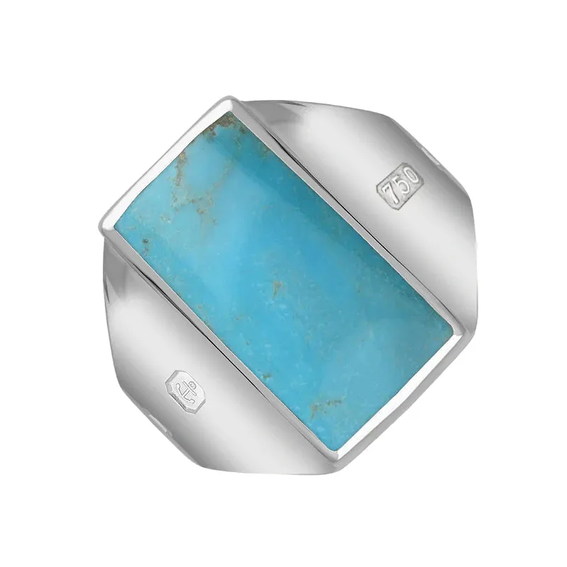 18ct White Gold Turquoise Hallmark Small Oblong Ring
