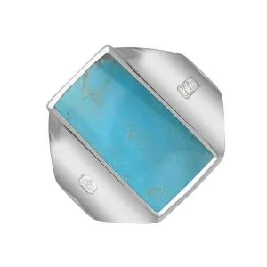 18ct White Gold Turquoise Hallmark Small Oblong Ring