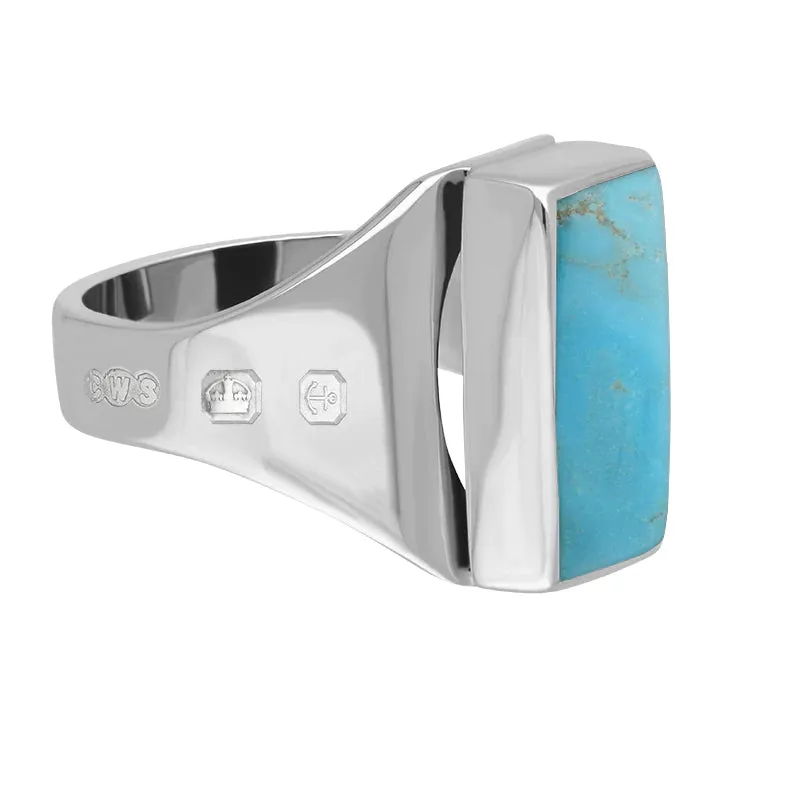 18ct White Gold Turquoise Hallmark Small Oblong Ring