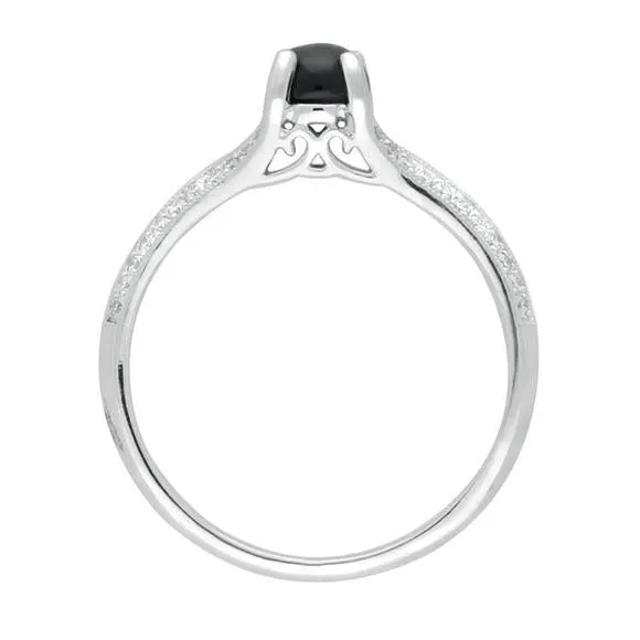 18ct White Gold Whitby Jet 0.15ct Diamond Claw Set Centre Ring