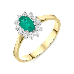 18ct Yellow Gold 0.34ct Emerald Diamond Oval Cluster Halo Ring