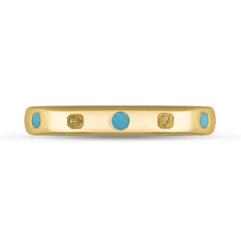 18ct Yellow Gold Turquoise King's Coronation Hallmark 3mm Ring D