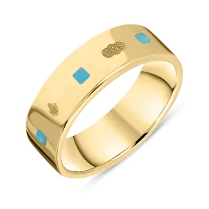 18ct Yellow Gold Turquoise Queen's Jubilee Hallmark Princess Cut 6mm Ring D