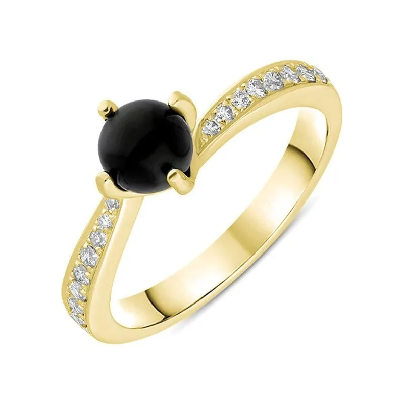 18ct Yellow Gold Whitby Jet 0.16ct Diamond Tapered Shoulder Ring