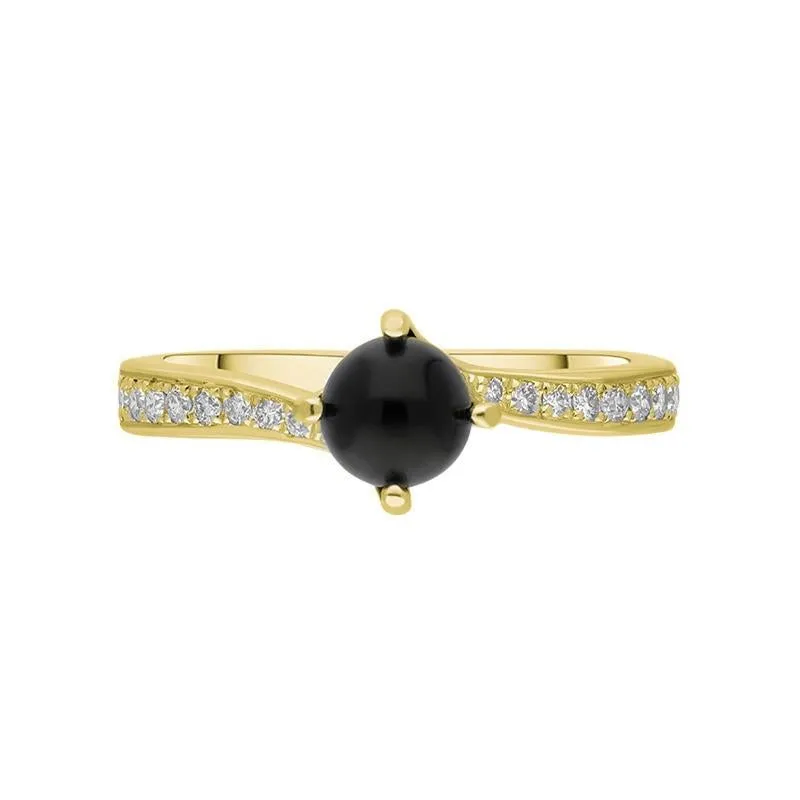 18ct Yellow Gold Whitby Jet 0.16ct Diamond Tapered Shoulder Ring