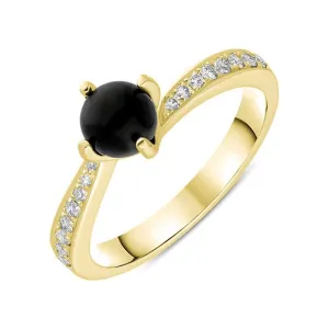 18ct Yellow Gold Whitby Jet 0.16ct Diamond Tapered Shoulder Ring
