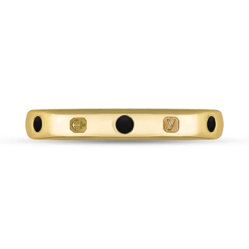 18ct Yellow Gold Whitby Jet King's Coronation Hallmark 3mm Ring D
