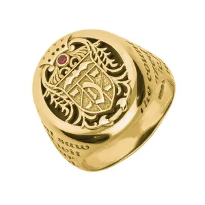 18ct Yellow Gold Whitby Jet Ruby Dracula Crest Replica Signet Ring