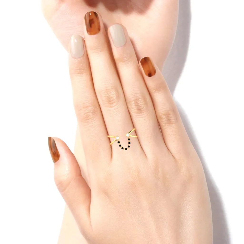 18k Dainty Gold Mangalsutra Ring With Two Diamonds From Pc Chandra