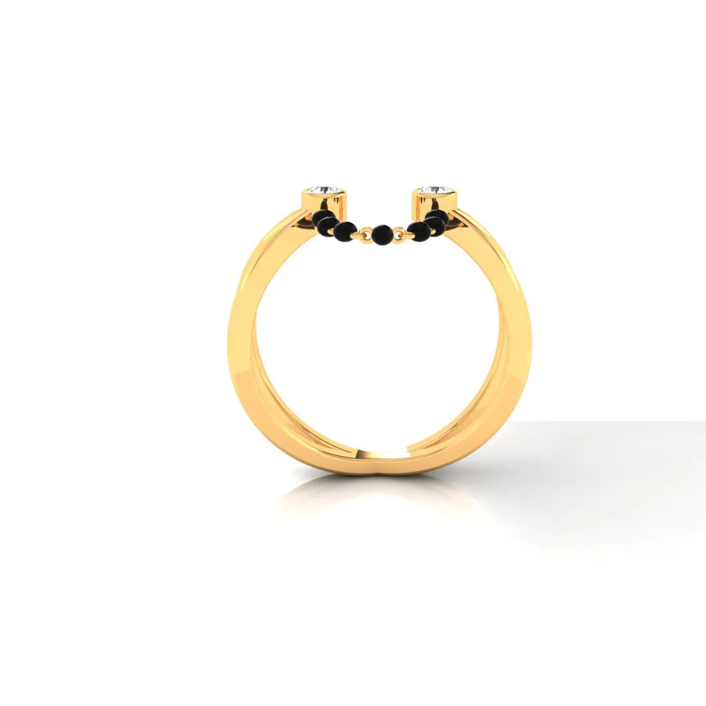 18k Dainty Gold Mangalsutra Ring With Two Diamonds From Pc Chandra