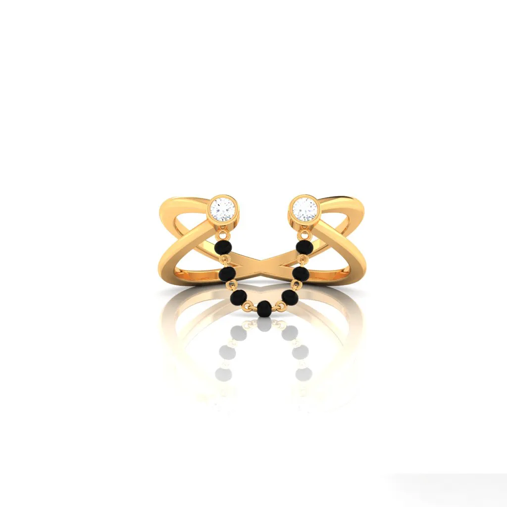18k Dainty Gold Mangalsutra Ring With Two Diamonds From Pc Chandra