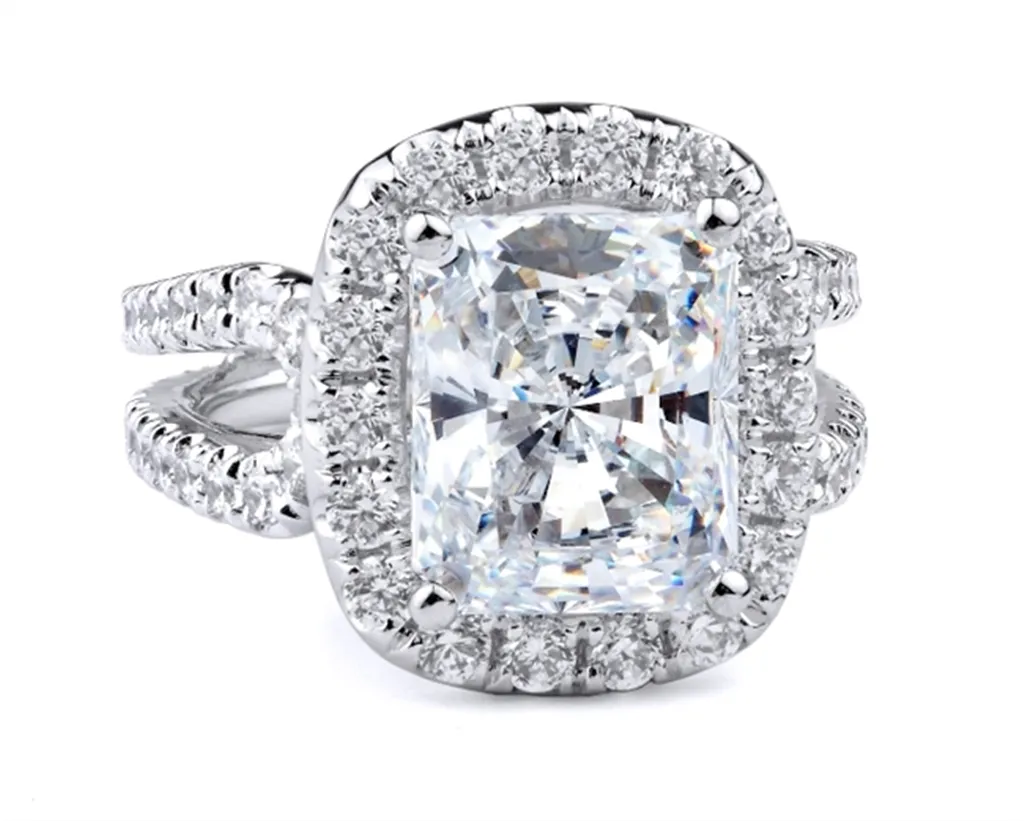 18K White Gold Halo Radiant Natural Diamonds Natural Diamonds Engagement Ring