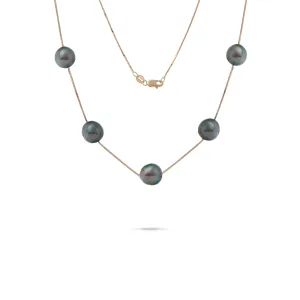 18" Tahitian Black Pearl Necklace in Gold - 9-10mm
