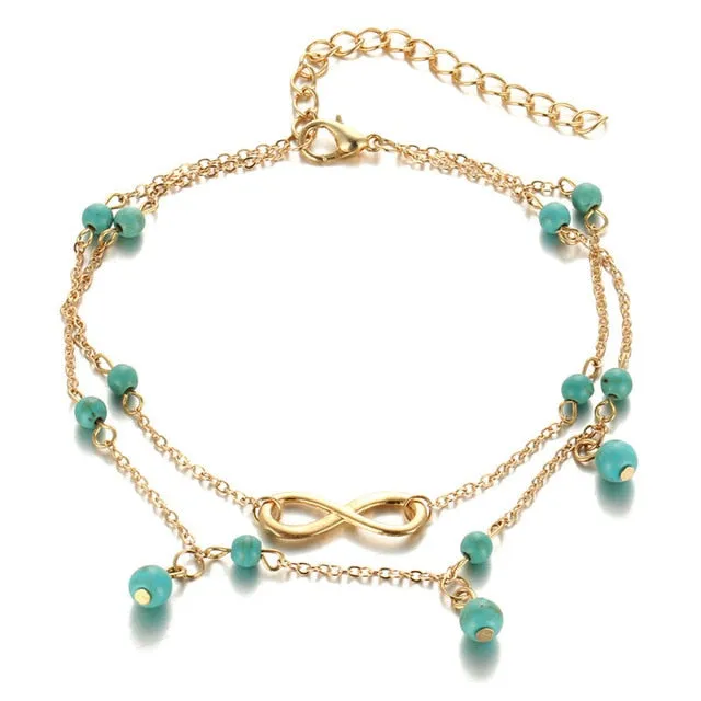 2018 Fashion Crystal Anklets For Women Gold Silver Color Boho Anklet Bracelet on the Leg Foot Bracelets Bohemian Jewelry New